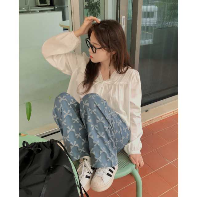 早秋預訂｜蝴蝶結凸紋側綁帶長褲