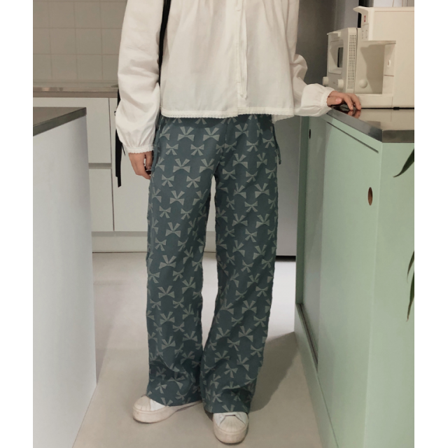 早秋預訂｜蝴蝶結凸紋側綁帶長褲