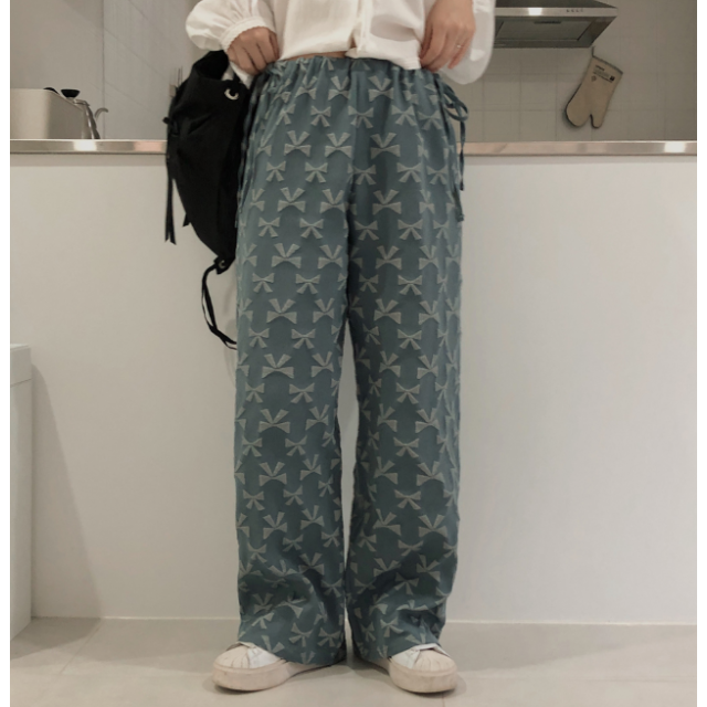 早秋預訂｜蝴蝶結凸紋側綁帶長褲
