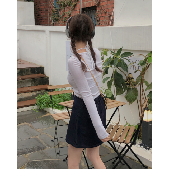 早秋預訂|暗直紋層疊綁帶假兩件背心長袖上衣 早秋預訂|暗直紋層疊綁帶假兩件背心長袖上衣