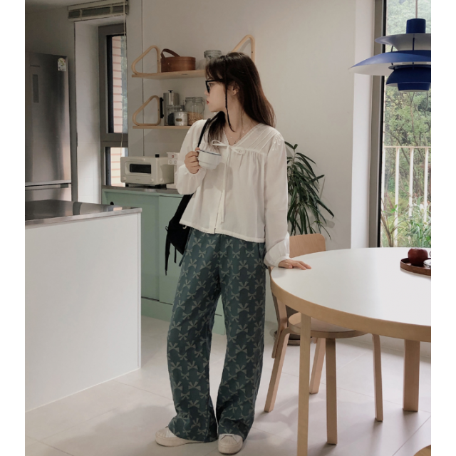 早秋預訂｜蝴蝶結凸紋側綁帶長褲