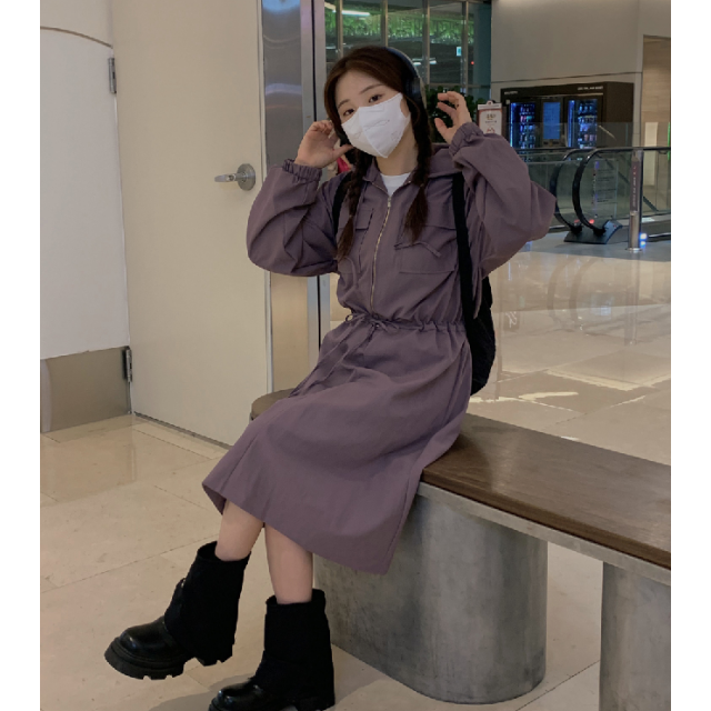早秋預訂｜工裝ZIPUP HOODIE口袋束身連身裙