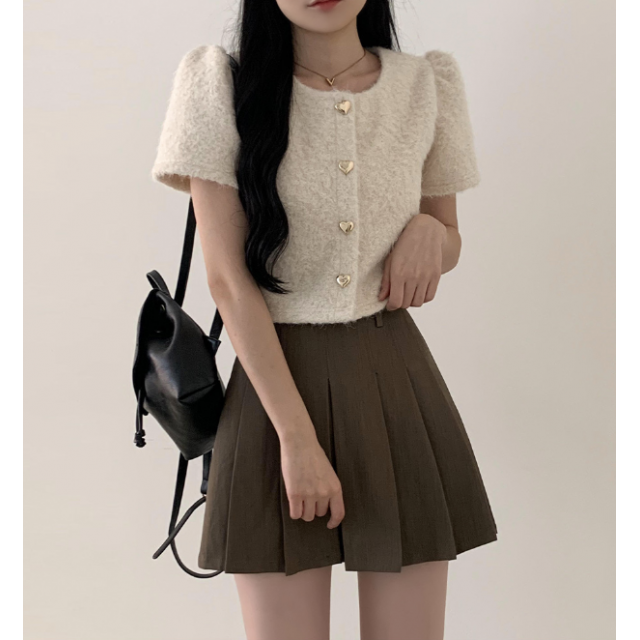 早秋預訂｜心心釦毛毛短袖鈕扣上衣