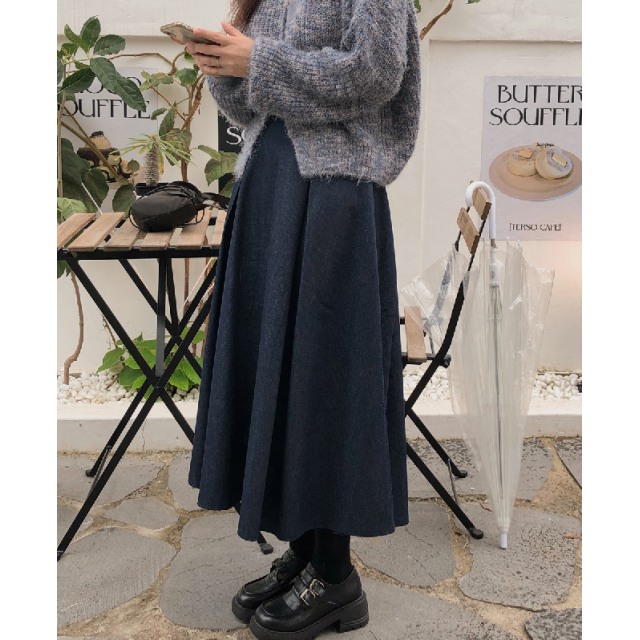 早秋預訂｜牛仔打摺後鬆緊腰長裙