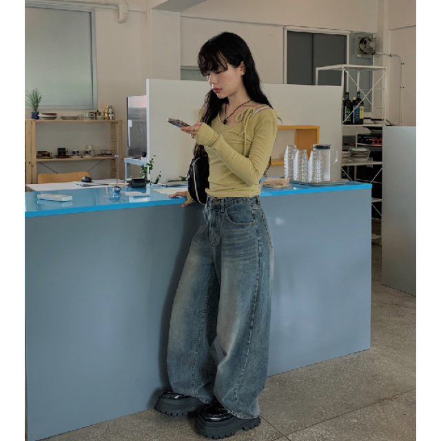 早秋預訂｜鏈條水洗寬牛仔褲
