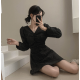 秋冬預訂｜抓皺V領後綁帶連身裙
