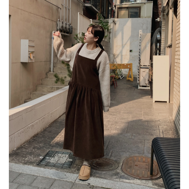秋冬預訂｜燈芯絨背帶連身長裙