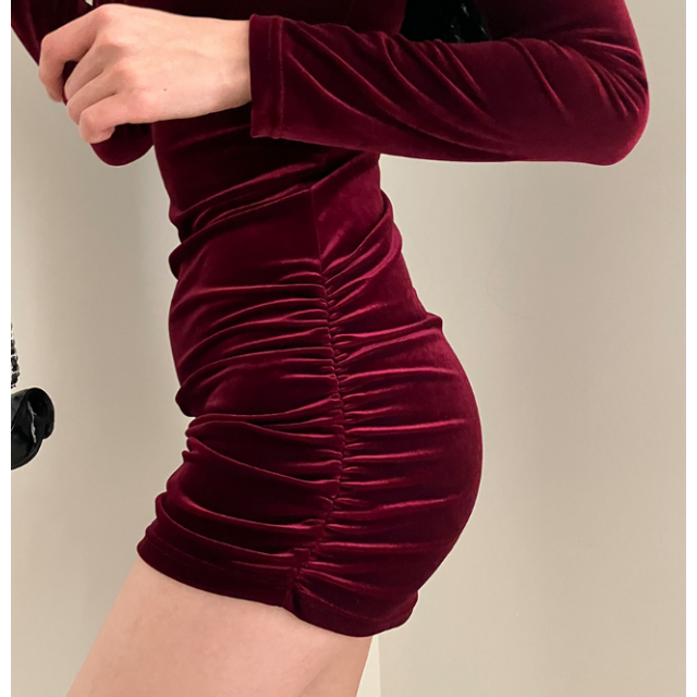 秋冬預訂｜【年終造型】VELVET 束繩綁帶抓皺連身裙