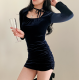 秋冬預訂｜【年終造型】VELVET 束繩綁帶抓皺連身裙