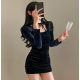 秋冬預訂｜【年終造型】VELVET 束繩綁帶抓皺連身裙