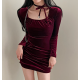 秋冬預訂｜【年終造型】VELVET 束繩綁帶抓皺連身裙