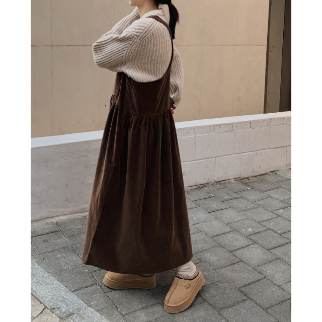 秋冬預訂｜燈芯絨背帶連身長裙