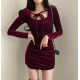 秋冬預訂｜【年終造型】VELVET 束繩綁帶抓皺連身裙