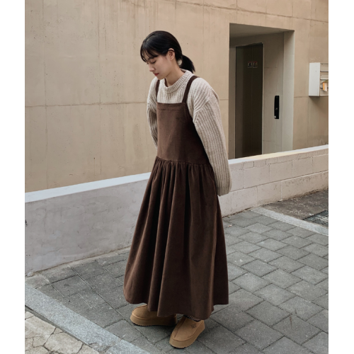 秋冬預訂｜燈芯絨背帶連身長裙