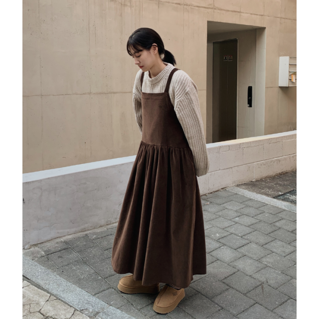 秋冬預訂｜燈芯絨背帶連身長裙