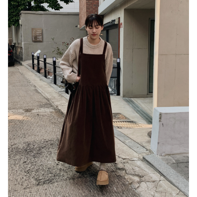 秋冬預訂｜燈芯絨背帶連身長裙