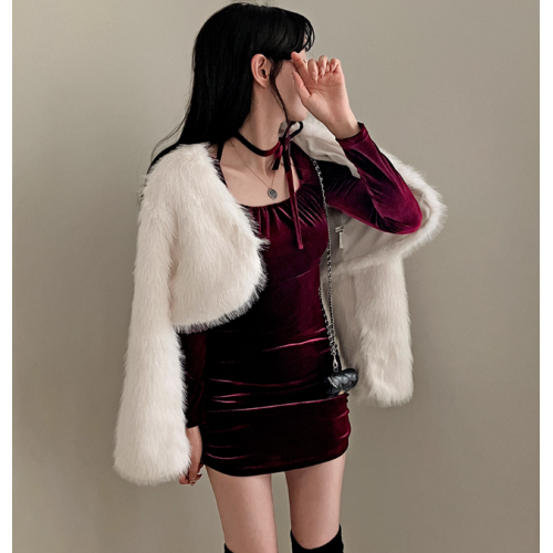 秋冬預訂｜【年終造型】VELVET 束繩綁帶抓皺連身裙