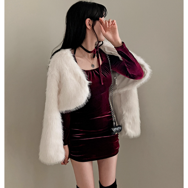 秋冬預訂｜【年終造型】VELVET 束繩綁帶抓皺連身裙