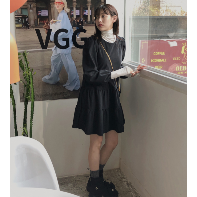 秋冬預訂｜圓領蛋糕澎澎絨面連身裙
