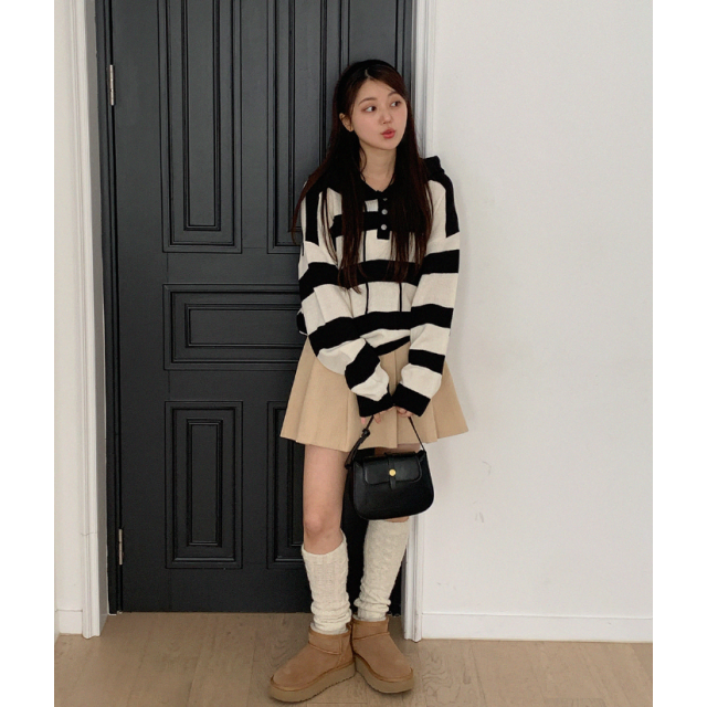 春季預訂｜日常條紋寬鬆針織HOODIE