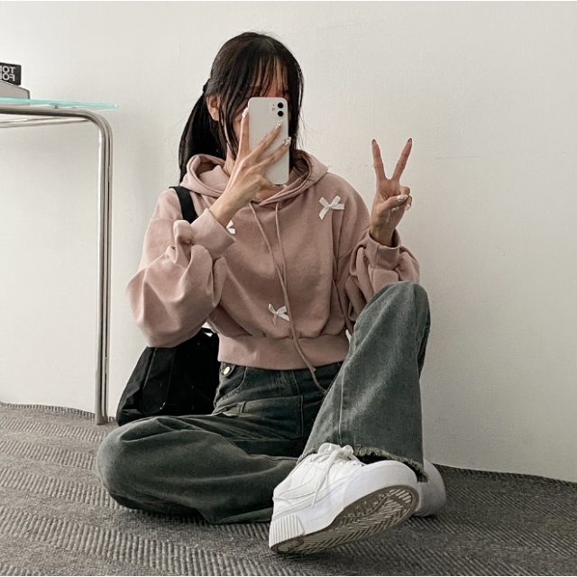春季現貨｜RIBBON CROP SIZED HOODIE