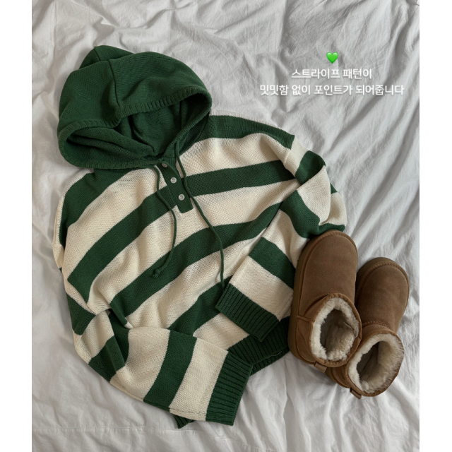 春季預訂｜日常條紋寬鬆針織HOODIE