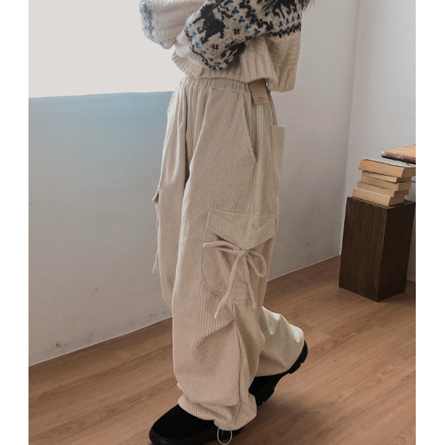 秋冬預訂｜燈芯絨絲帶CARGO工裝褲