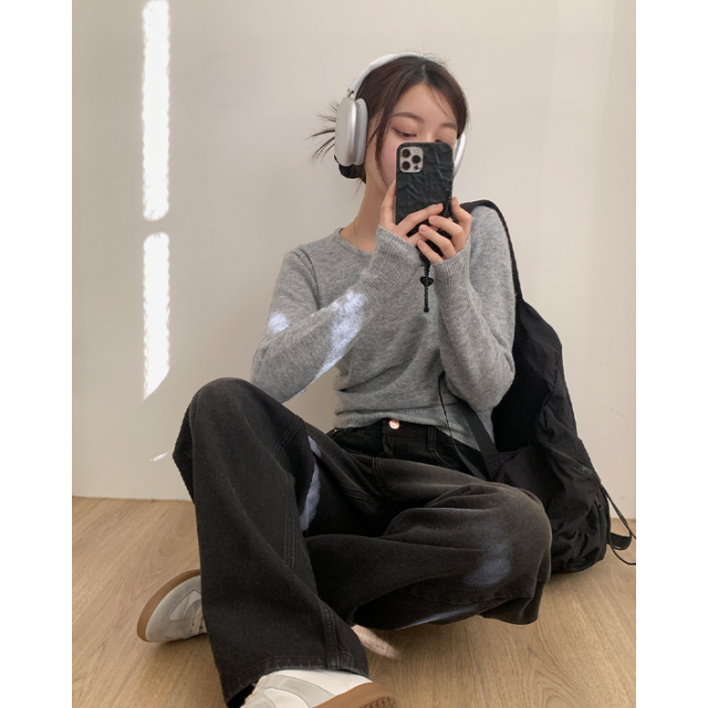 春季預訂｜黑色牛仔WASHING WIDE PANTS