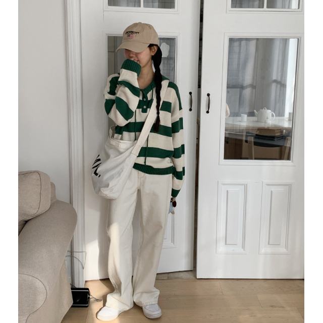 春季預訂｜日常條紋寬鬆針織HOODIE
