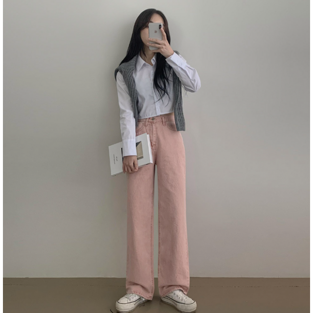 春季預訂|顏料水洗高腰半寬直筒褲(10色 S-XL) 春季預訂|顏料水洗高腰半寬直筒褲(10色 S-XL)
