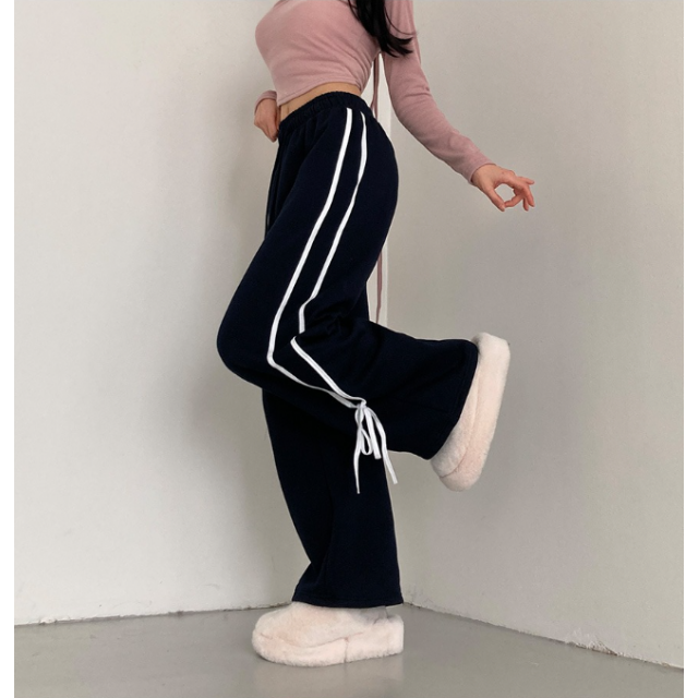 秋冬預訂｜綁帶絲帶線條有絨棉褲