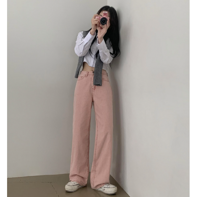 春季預訂|顏料水洗高腰半寬直筒褲(10色 S-XL) 春季預訂|顏料水洗高腰半寬直筒褲(10色 S-XL)