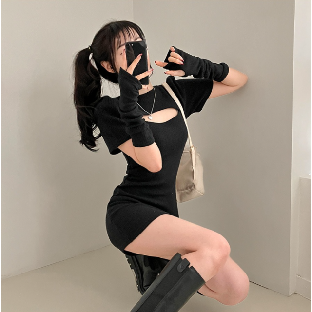 春季預訂｜WARMER SET! 心口開衩泡泡袖短袖羅紋連身裙
