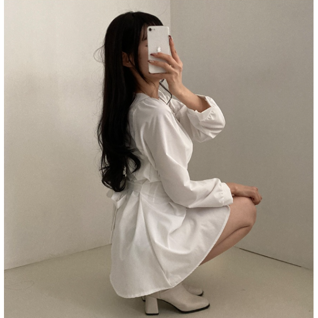 春季預訂｜方領後背蝴蝶結抽褶泡泡連身裙