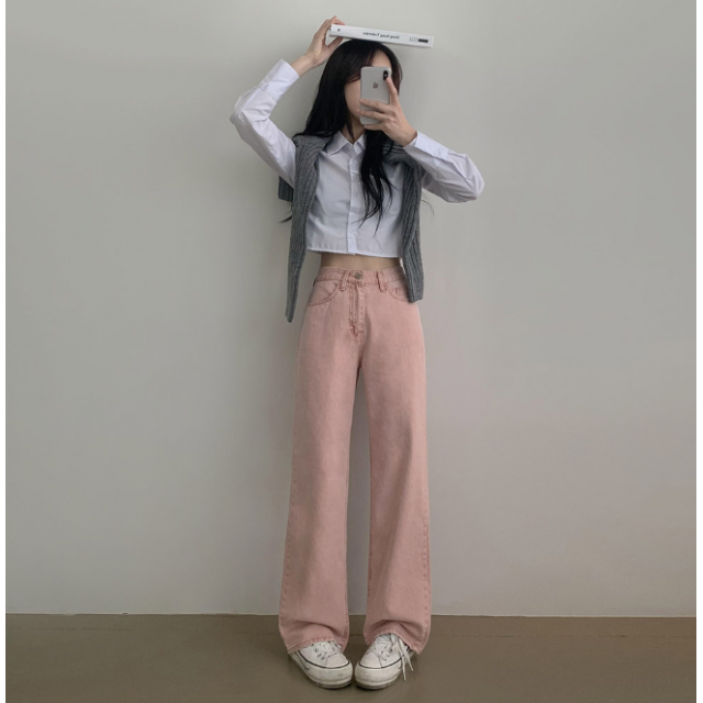 春季預訂|顏料水洗高腰半寬直筒褲(10色 S-XL) 春季預訂|顏料水洗高腰半寬直筒褲(10色 S-XL)