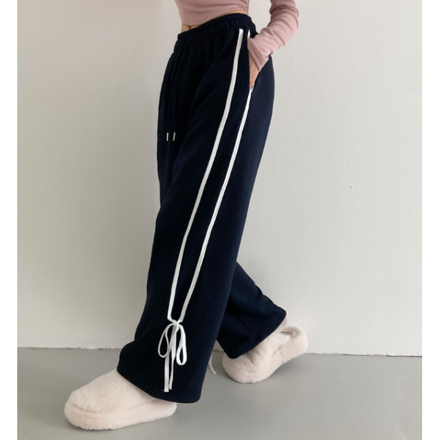 秋冬預訂｜綁帶絲帶線條有絨棉褲