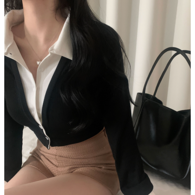 春季預訂|襯衫分層短版針織開襟衫 春季預訂|襯衫分層短版針織開襟衫