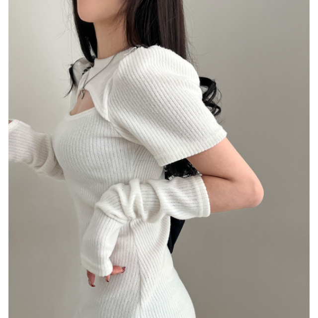 春季預訂｜WARMER SET! 心口開衩泡泡袖短袖羅紋連身裙