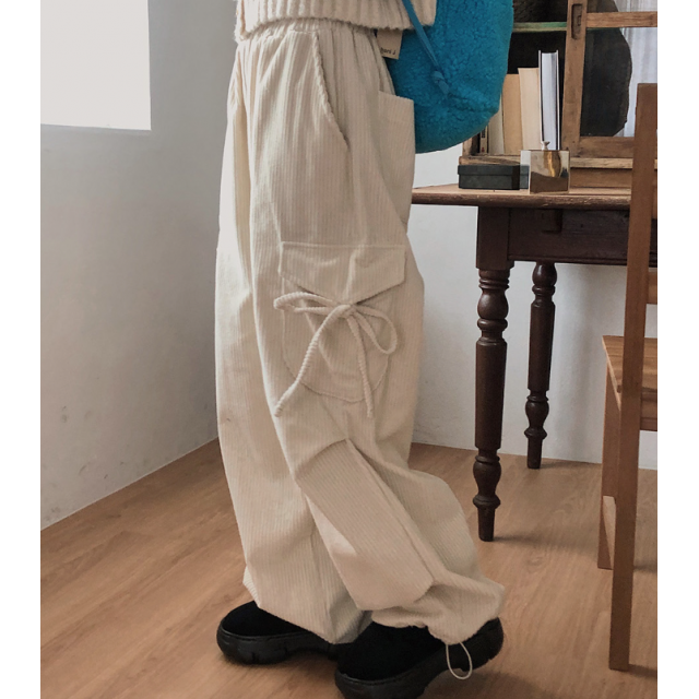 秋冬預訂｜燈芯絨絲帶CARGO工裝褲