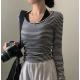 春季預訂|方領間條修身長袖T恤 (可配SET) 春季預訂|方領間條修身長袖T恤 (可配SET)