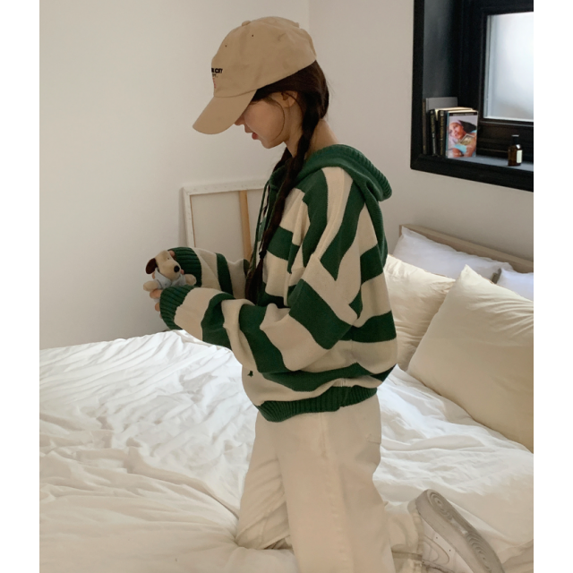 春季預訂｜日常條紋寬鬆針織HOODIE