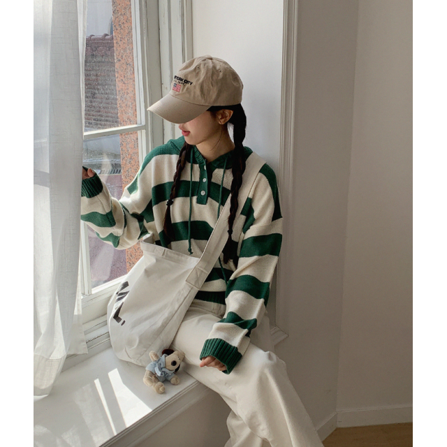 春季預訂｜日常條紋寬鬆針織HOODIE