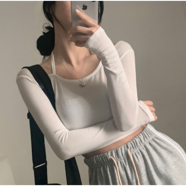 1月回饋優惠❤️預訂｜6色U領掛脖修身短版長袖T 恤
