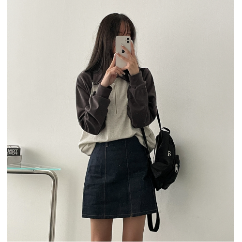 春季預訂｜牛仔車線後鬆緊腰A字短裙