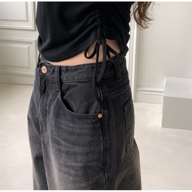 春季預訂｜黑色牛仔WASHING WIDE PANTS