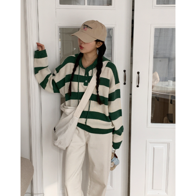 春季預訂｜日常條紋寬鬆針織HOODIE