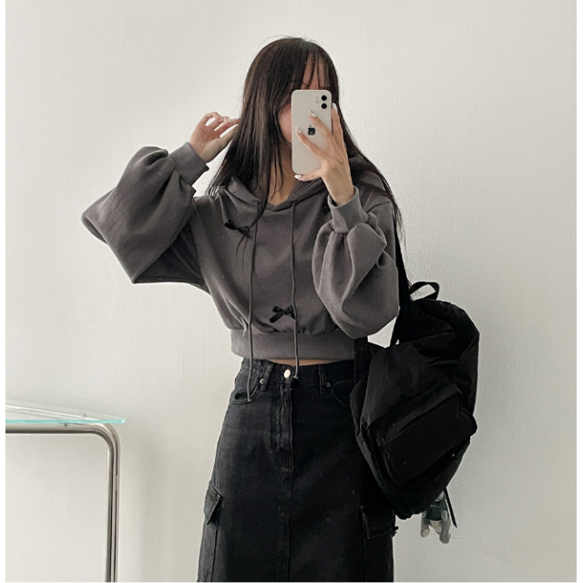 春季現貨｜RIBBON CROP SIZED HOODIE