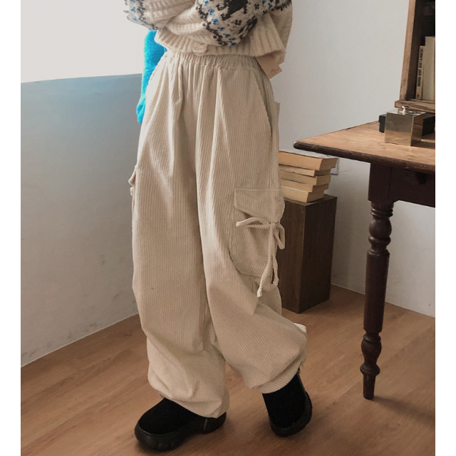 秋冬預訂｜燈芯絨絲帶CARGO工裝褲