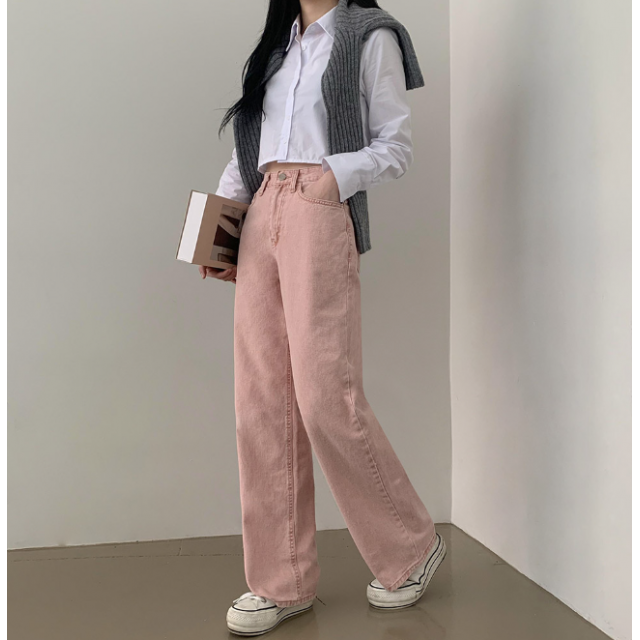 春季預訂|顏料水洗高腰半寬直筒褲(10色 S-XL) 春季預訂|顏料水洗高腰半寬直筒褲(10色 S-XL)