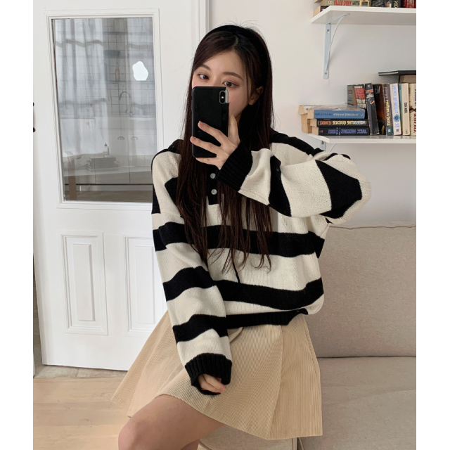 春季預訂｜日常條紋寬鬆針織HOODIE